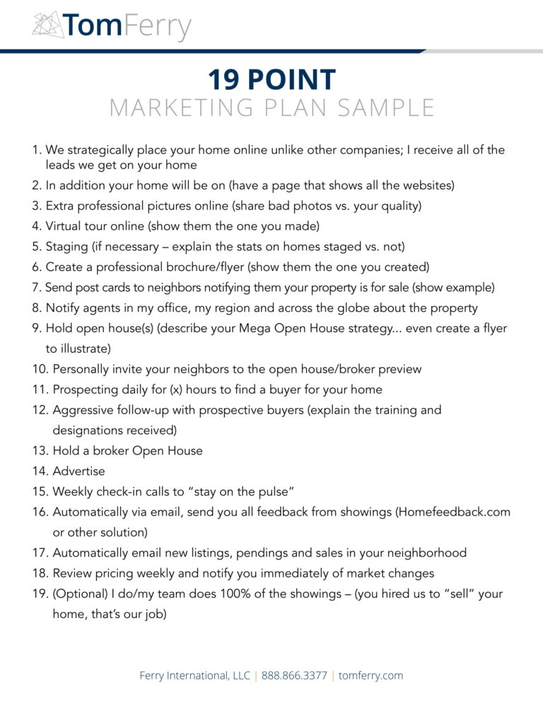 Tom Ferry Sample Marketing Plan PrimoAgents Exclusive Real Estate